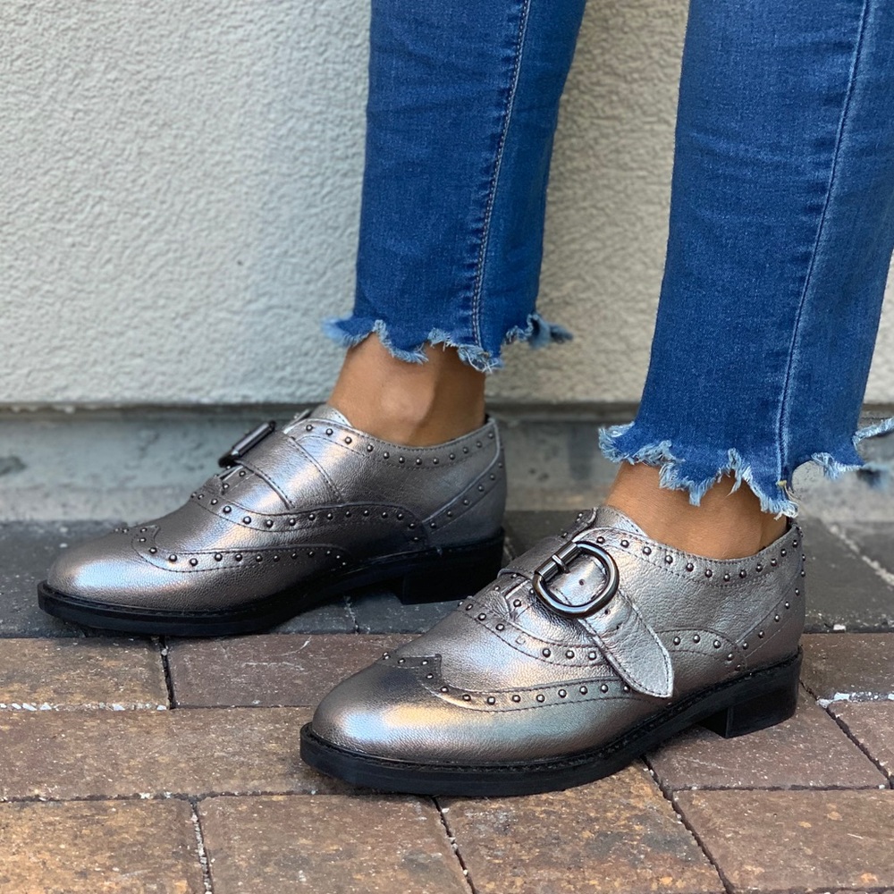 Charcoal Metallic Silver Studded Monk Strap Loafer - Picture 5 of 7